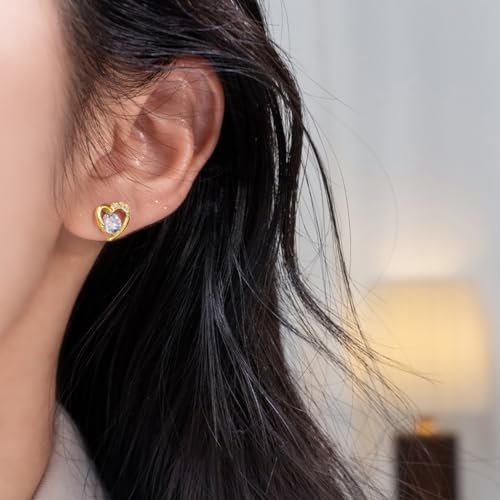 Reffeer Solid 925 Sterling Silver Cute Love Heart Stud Earrings for Women Teen Girls CZ Heart Earrings Stud Hypoallergenic2