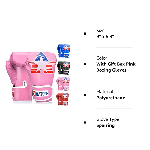 Xnature 4Oz 6Oz 8Oz Pu Kids Boxing Gloves W/Gift Box Children Cartoon Mma Kickboxing Sparring Youth Boxing Gloves Training Gloves Age 5-12 Years Pink #TOP6