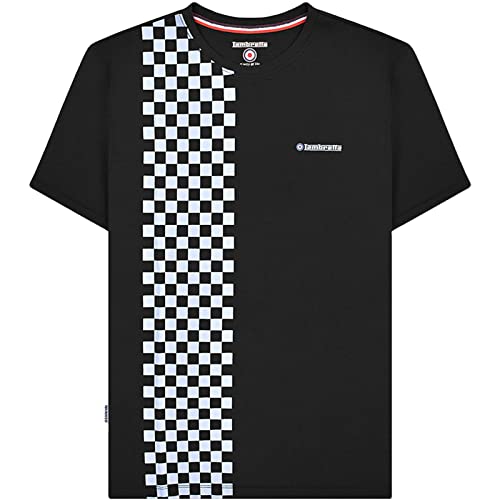 Lambretta Mens Two Tone Stripe Checkerboard Crew Neck T-Shirt Tee Top - XL, Black and White
