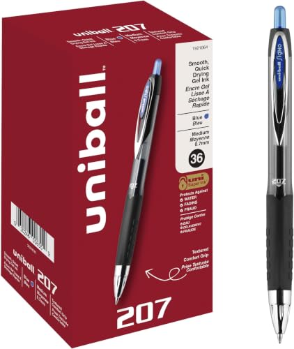 Image of Uni-Ball 207 Retractable Gel Pens, Medium Point (0.7mm), Blue, 36 Count (Pack of 6)