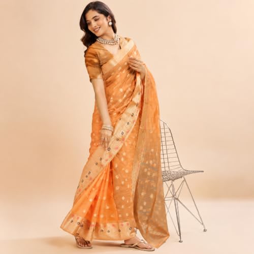 Image of Sarees for Women Wear Organza Silk Banarasi Sari Kanjivaram Pure Paithani Wedding Original Kanchipuram Pattu Sadi with Blouse Piece 2026 (KeriFlower)
