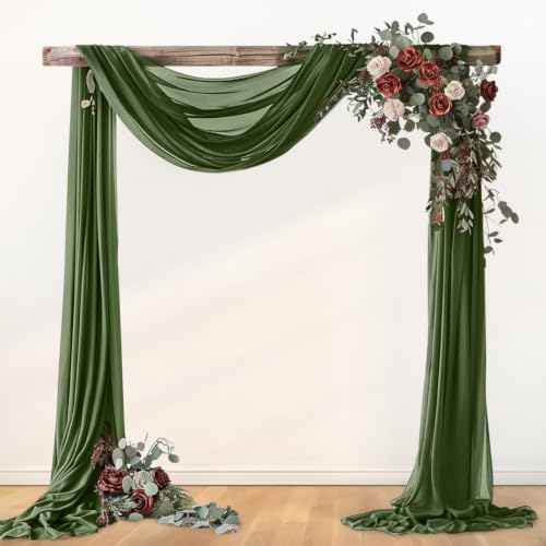 Image of Olive Wedding Glitter Arch Draping Fabric 1 Panel 29 inch x 6.5 Yards Sheer Backdrop Curtain Drapery for Summer Wedding Ceremony Birthday Party Indoor Ceiling Decor