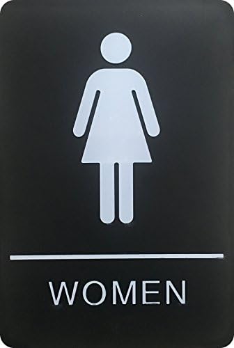 CORKO MANUFACTURING Women Braille Restroom Sign - Comes With Graphical Symbols and Double Sided 3M Tape to Secure Perfectly in Less Than a Minute - Size 9 x 6 Inch | Black