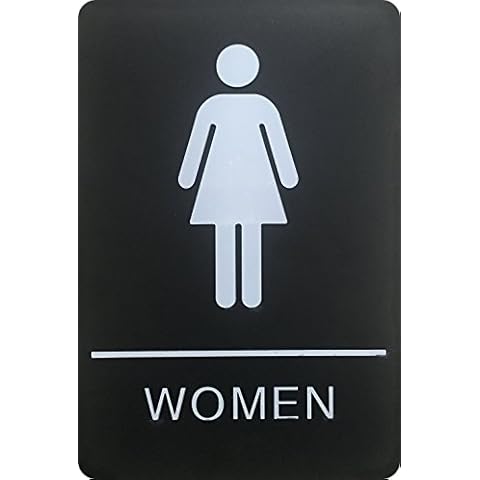 CORKO MANUFACTURING Women Braille Restroom Sign - Comes With Graphical Symbols and Double Sided 3M Tape to Secure Perfectly in Less Than a Minute - Size 9 x 6 Inch | Black Cover