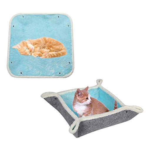 Washable Cozy Furry Kitty Mat Thermal Cat Mat Self-Warming Cat Pad Felt Cat Bed 4-in-1 Feline Cave with Buttons