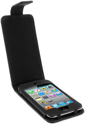ProTek Black Leather Folio Flip Hard Plastic Insert Case Cover for Apple iPod Touch 4th Gen Generation 4G 8GB 32GB 64GB