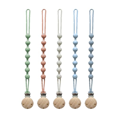 Image of Pacifier Clip for Boys Girls - MORIBOX 5 Pack Paci Clip Soothie Baby Binky Holder for Shower Birthday Gift (Beige+Brown+Green+GBlue+SBlue)