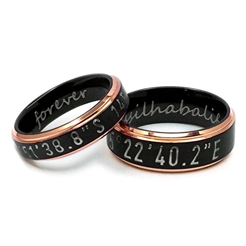 Kriskate & Co. Titanium Rings for Men and Women, Personalized Latitude Longitude Ring, Couples Coordinate Ring, Promise Rings TRB135 (Inside & Outside Engraving) Kriskate & Co. Titanium Rings for Men and Women, Personalized Latitude Longitude Ring, Couples Coordinate Ring, Promise Rings TRB135 (Inside & Outside Engraving)
