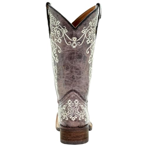Corral Kids Brown and Bone Embroidery Square Toe Boots3