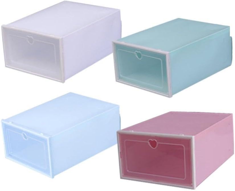 4pcs Transparent Drawer-type Shoes Storage Box Thickened Plastic Organizer with Heart-shaped Lid Dust- Easy for All Organization