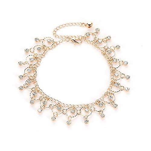 shenlanyu Anklet Bohemia Anklets Hollow Carved Circle Anklet Water Drop Tassel Bell Ankle Bracelet Plated Silver Color Anklets for Women Anklet Gold-Color