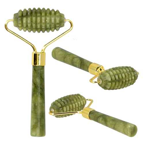 Lantelme Masajeador de piedra de jade | Rodillo con ranuras para una relajación natural y piel radiante | Para cuerpo y cara | Masaje y cuidado (rodillo)