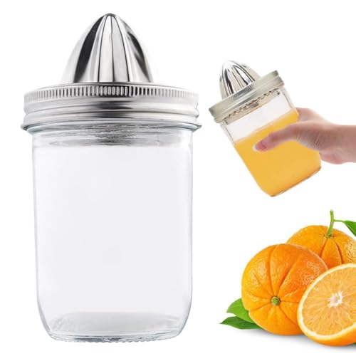 Carroterr Citrus Lemon Orange Grapefruit Juicer, Mason Jar Juicer Lid, Hand Press Juicer, 304 Stainless Steel Robust Hand Juicer Reamer Rotation Press, Leak-Proof Bottle Cap For Canning Jar