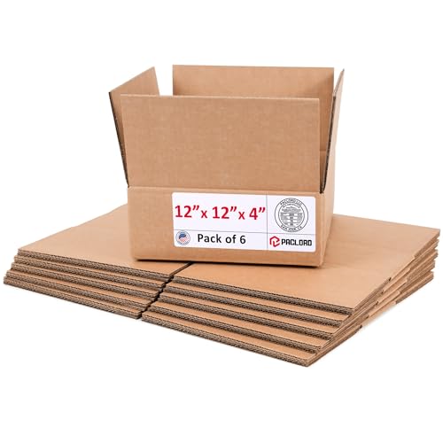 Image of Medium Cardboard Boxes 12 inchL x 12 inchW x 4 inchH (Pack of 6) - USA-Made Packing Boxes for Moving, Shipping, or Storage - USPS, UPS, FedEx Approved - Professional Packing Supplies for Moving