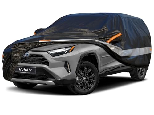 Image of Holhtly Car Cover Custom Fit for Toyota Rav41, Car Covers for Automobiles All Weather Waterproof Sun Snow Rain Wind Dust Protection, Outdoor Car Cover Black & Grey