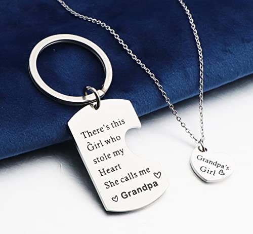 Ankiyabe Grandpa Granddaughter Gift Set There's This Girl Who Stole My Heart She Calls Me Pop Pop Papa Grandpa Keychain Grandpa and Me Jewelry Set2