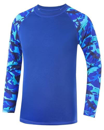 Boys' UPF 50+ Rash Guard Swim Shirts, Youth Kids UV Sun Protection Long Sleeve, Water Shirts for Fishing Beach