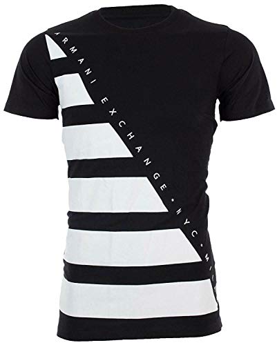 Armani Exchange  Diagonal Stripe Mens Designer T-Shirt Premium Black Slim Fit (X-Large)