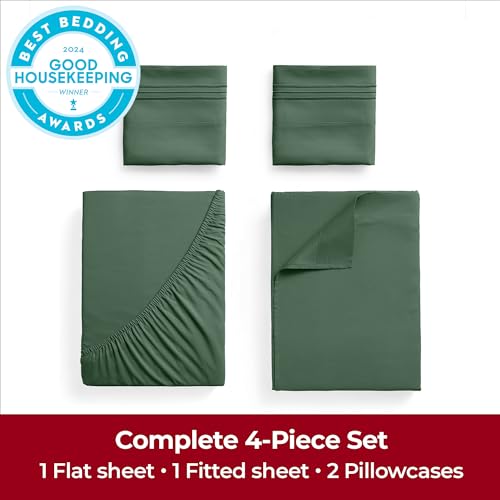 Image of Mellanni Extra Deep King Sheets - 4 PC Iconic Collection Bedding | Hotel Luxury, Ultra Soft, Cooling Bed Sheets - Wrinkle, Fade, Stain Resistant (King, Emerald Green)