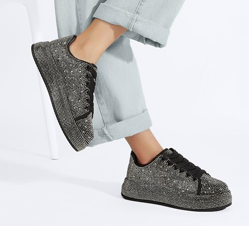 Image of LUCKY STEP Rhinestone Sneakers for Women Platform Sparkly Glitter Bling Tennis Shoes Fashion Bedazzled Wedding Bridal Party Walking Sneakers