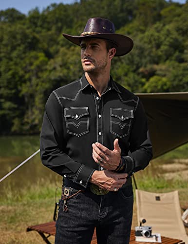 COOFANDY Men's Western Cowboy Shirts Long Sleeve Cotton Casual Button Down Work Shirt with Pockets3