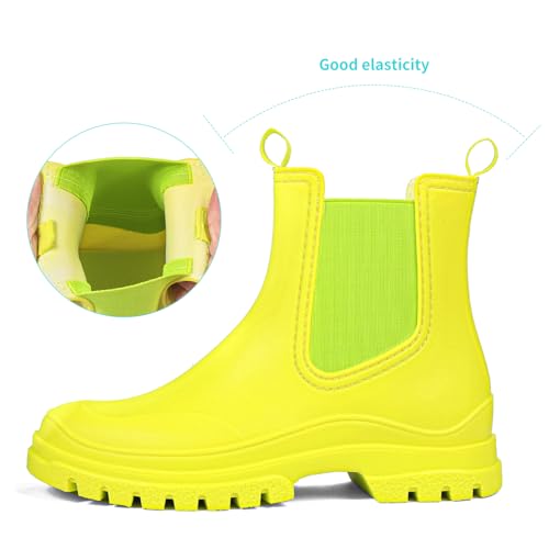 DKSUKO Women's Short Rain Boots Rubber Waterproof Garden Boots Elastic Slip On Ankle Chelsea Boot Fashion Insulated Rain Shoe for Outdoor Work Thick Sole4