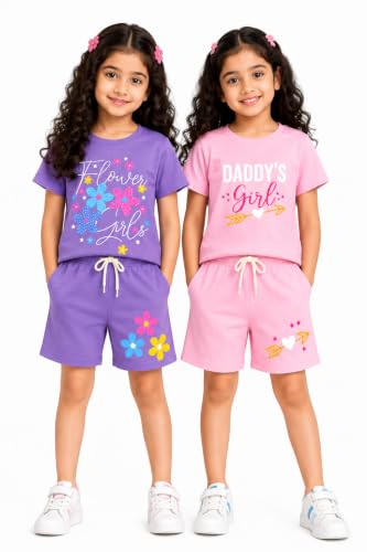 Image of NammaBaby Girl's Cotton Graphic Print Night Suit and Payjama Set - Multipack