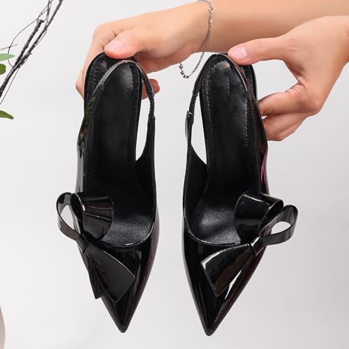 Women's Bow Slingback Stiletto High Heels Closed Pointed Toe Slip On Pumps Shoes Comfortable Sexy Kitten Dress Sandals for Work Wedding4