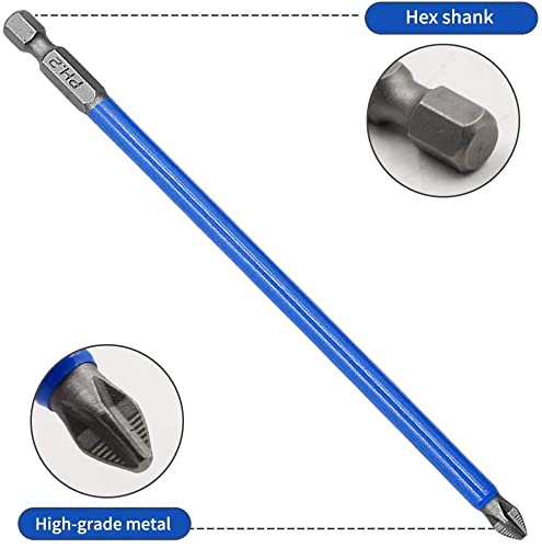 Biaungdo 10Pcs Magnetic Long Hex Phillips Screw Head Electric Screwdriver Bits Set (Ph2 X 127Mm) #TOP2