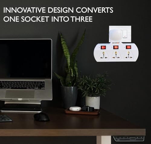 Image of Multi Plug Socket 3+3, Individual Switches, Led Indicators - Extension Board (Cordless) White