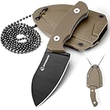 SPITZKANTE P-DA Neck Knife – EDC Fixed Blade Camping Knife with 2.8' 5Cr14MoV Stainless Steel, Sheath and Necklace, Khaki Handle for Tactical & Hiking