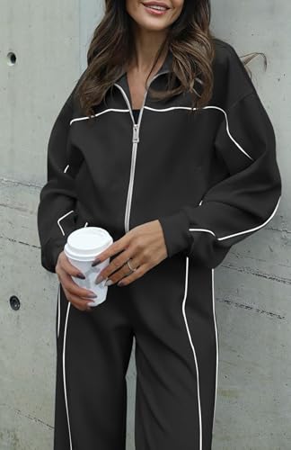 HAEOF Women 2 Piece Sweatsuit 2025 Fall Long Sleeve Zip Up Sweatshirt Jogger Pants Machting Lounge Sets Track Suit4