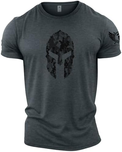 GYMTIER Spartan Forged - Gym T-Shirt with Spartan Helmet Design and Hexagonal Camouflage, for Men, Suitable for Bodybuilding and Workouts