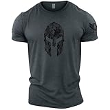 GYMTIER Spartan Forged - Spartan Helmet Hex Camo - Men's Gym T-Shirt Bodybuilding Training Workout Lifting Top Clothing, Grey, L