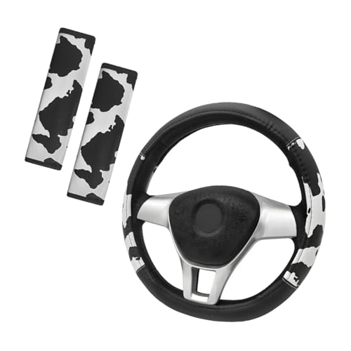 3 PCS Cow Print Steering Wheel Cover Set, 15 Inch Cow Pattern Ant...