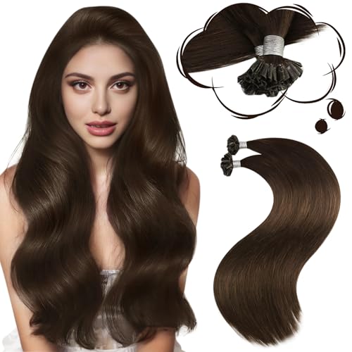 Image of Moresoo K Tip Hair Extensions Real Human Hair, Medium Brown, 22 Inch | 50g 50 strands, pre-bonded keratin tips, natural brunette look, family events, long hairstyles