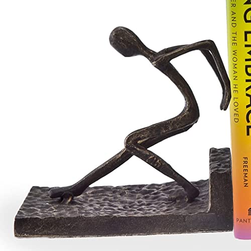 Danya B. Men Pushing Metal Bookend Set. Iron Metal Art For Home And Office Decor – Decorative Bookends For Shelves. Perfect Accents For Your Book Shelf Or Coffee Table Book Organization #TOP2