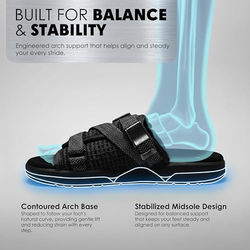 Image of Draco DracoSlides Reflective Slides for Men and Women, Wrapped in Reflective 3M with Adjustable Straps for Wide /Narrow Feet, Sandals with Arch Support & Slip Resistant, Men & Women Footwear, Black