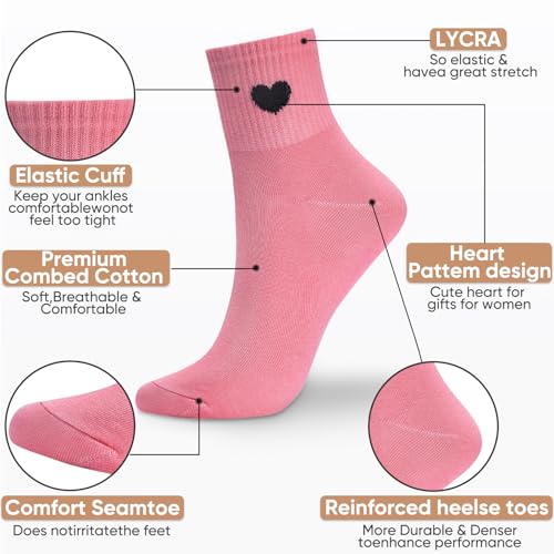 Image of Corlap Women's Cotton Crew Socks - Ankle High Fun Cute Heart Casual Dress Athletic Socks - 5Pairs Gifts for Mother /Her