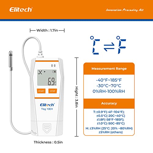 Elitech Tlog 10Eh Digital Temperature Data Logger Reusable Temperature Recorder Pdf Report Usb Port 32000 Points With External Temperature & Humidity Probe #TOP2