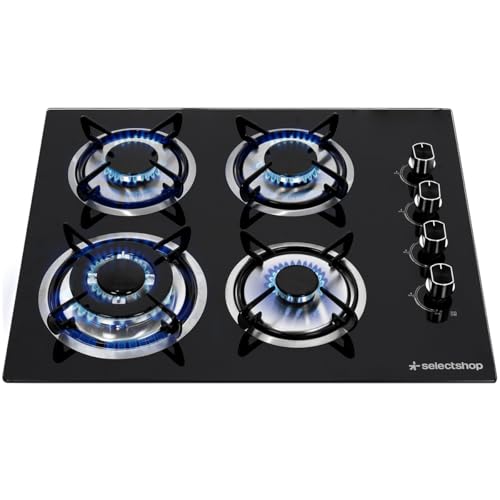 SIGNA Parrilla De Gas 4 Quemadores De Acero Inoxidable Estufa Compatible Con Gas LP Empotrable o De Sobreponer Encendido Electronico Parrilla Electrica De Estructura Metalica (Negra)
