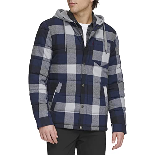 Image of Levi's mens Plaid Sherpa Lined Hooded Shirt Jacket (Regular & Big & Tall Sizes)