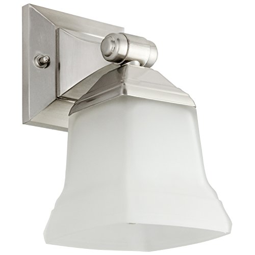 Image of Sunlite 46061 5 inch Modern Square Bell Vanity Wall Mount Light Fixture, Medium Base (E26) Socket, Standard A19 Bulb Required (100W Max), Frosted Glass Shade, ETL Listed, 1 Light Brushed Nickel Finish