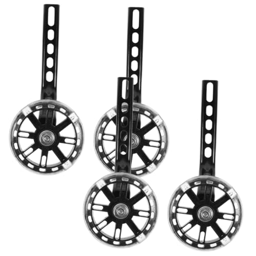 Juego de Ruedas de Entrenamiento Ajustables PRETYZOOM para Bicicletas con Ruedas Auxiliares Resistentes al Desgaste y Destello Negro de 4 Piezas para Niños