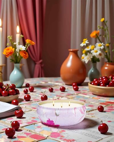 M&SENSE Cherry Blossom Scented Candles, Large 3 Wick Soy Tin Candle, Over 40 Hour Burning Time, 100% Natural Vegan Wax, Relaxing Aromatherapy Aesthetic Candle Gift for Women and Men