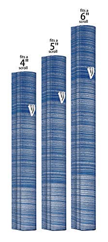 Aluminum Mezuzah Case With 3D Painted Shin Design Easy Peel And Stick Judaica Door Mezuzah For Parchment Scroll (Blue/White, 6 Inches) #TOP4