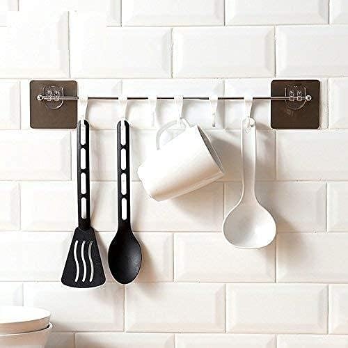 Image of KHEDU FAB 1 Pc's Premium Self Adhesive Kitchen Accessories Items Organizer Rack Stand, Wall Hanging Hooks Strong Without Drilling,Stainless Steel (Pack of 1)