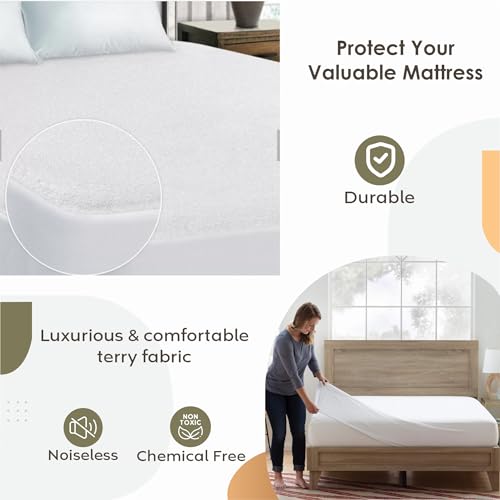 Image of Ayka 100% Waterproof Cotton Terry Mattress Protector King Size Breathable Hypoallergenic Noiseless Ultra Soft Fitted Bed Protector 84x72 inch Mattress /Bed Cover (King 84 * 72 inch | 7x6 ft, White)