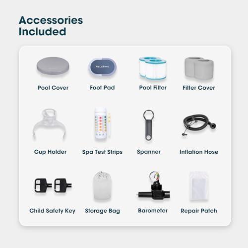 Blow Up Hot Tub 4-6 Person, Inflatable Spa Square Portable Outdoor Hottub, 130 Soothing Bubble Air Jets, Cover, 2 Filter Cartridges, Grey