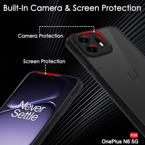 Image of TheGiftKart Hybrid Shockproof Back Cover Case for OnePlus N6 5G | Camera Protection Module | Hard Back Cover Case for OnePlus N6 5G (PC & TPU, Translucent Smoke Matte Back, Black Sides)